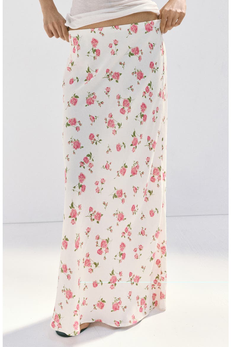 Floral Print Maxi Skirt, Main, color, WHITE