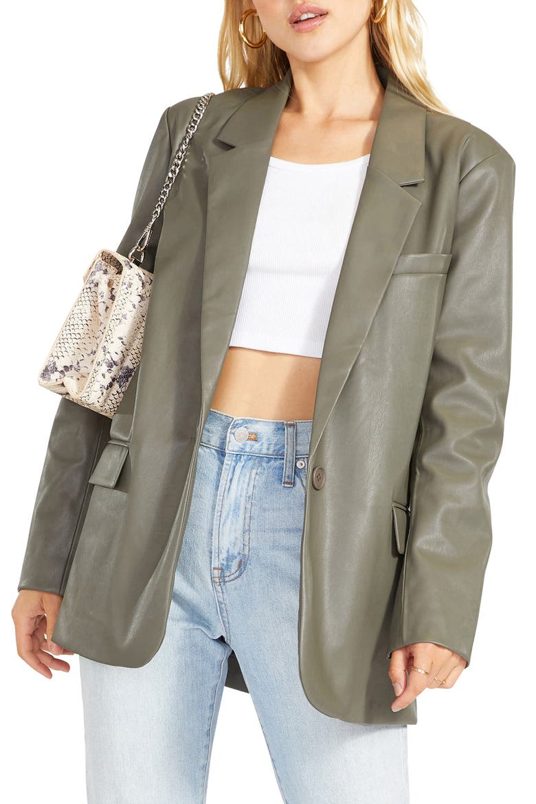 BB Dakota Who's in Charge Faux Leather Blazer, Main, color, SURPLUS GREEN