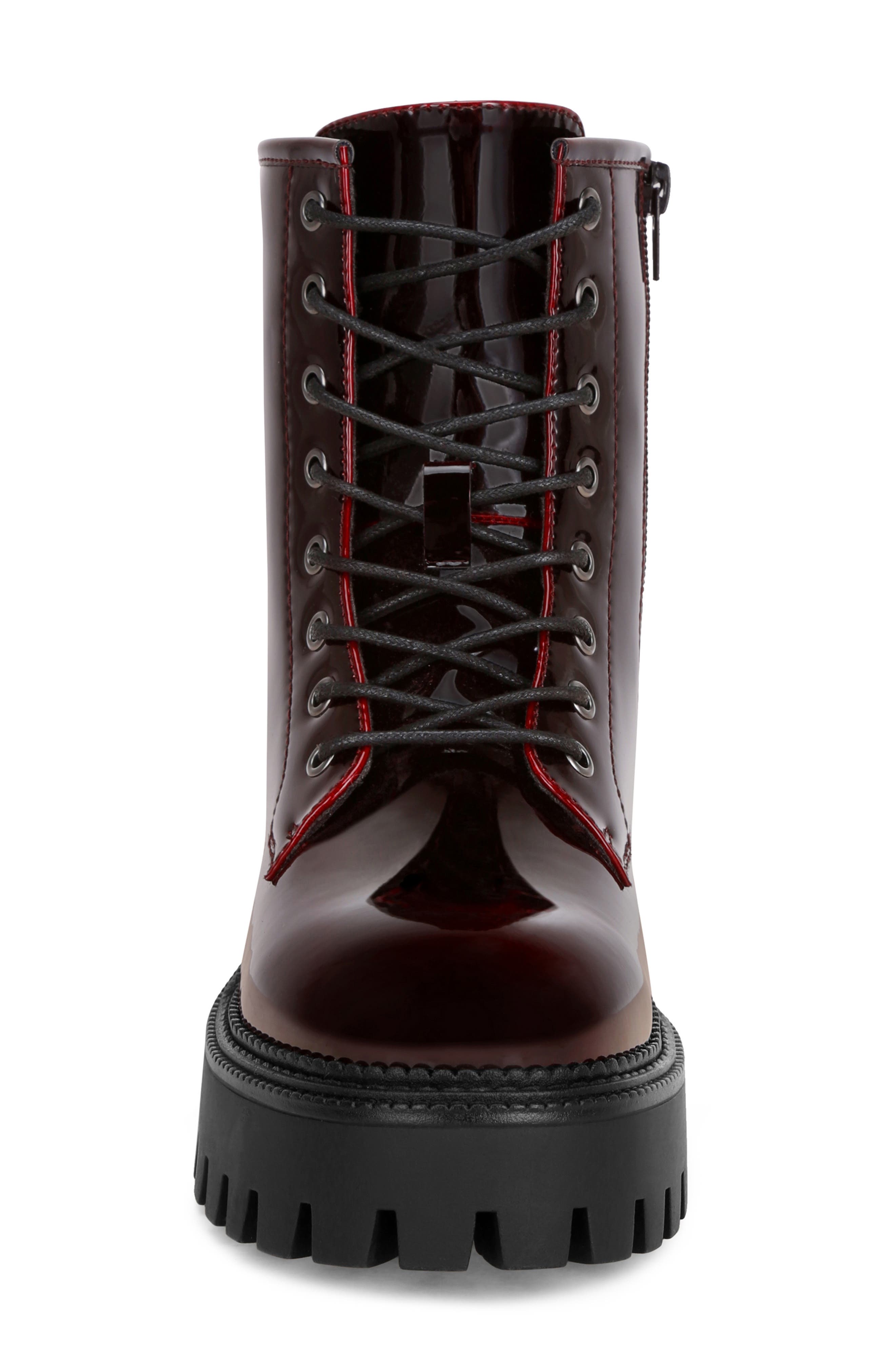 Reginalda Faux Leather Combat Boot, Alternate, color, BURGUNDY PATENT