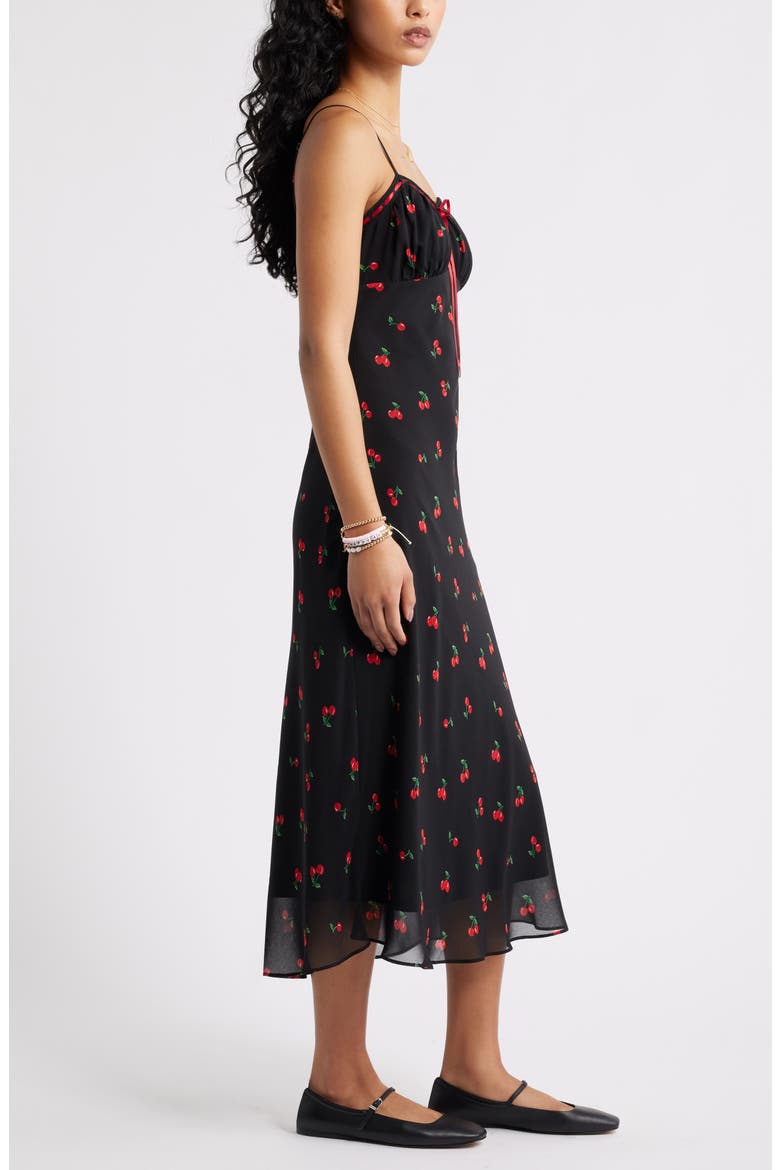 Tie Front Chiffon Midi Dress, Alternate, color, BLACK- RED EMILY CHERRIES