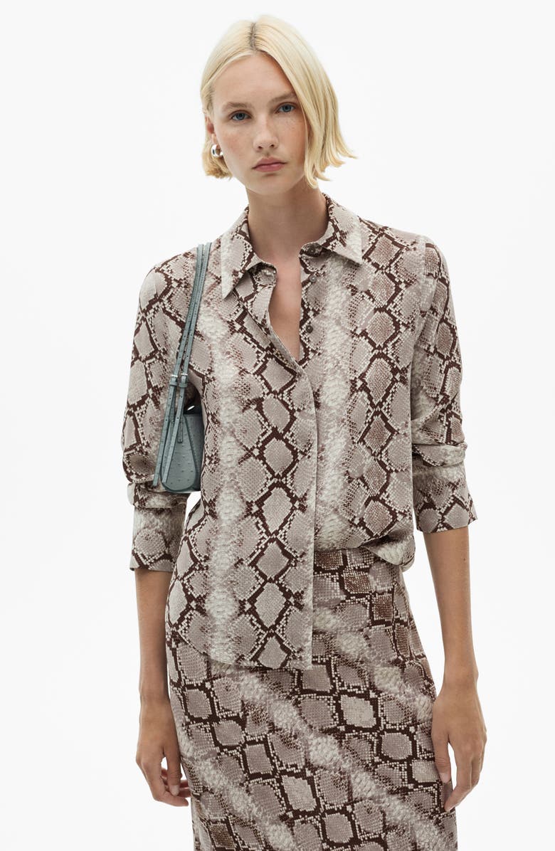 MANGO Snakeskin Print Button-Up Shirt, Alternate, color, 