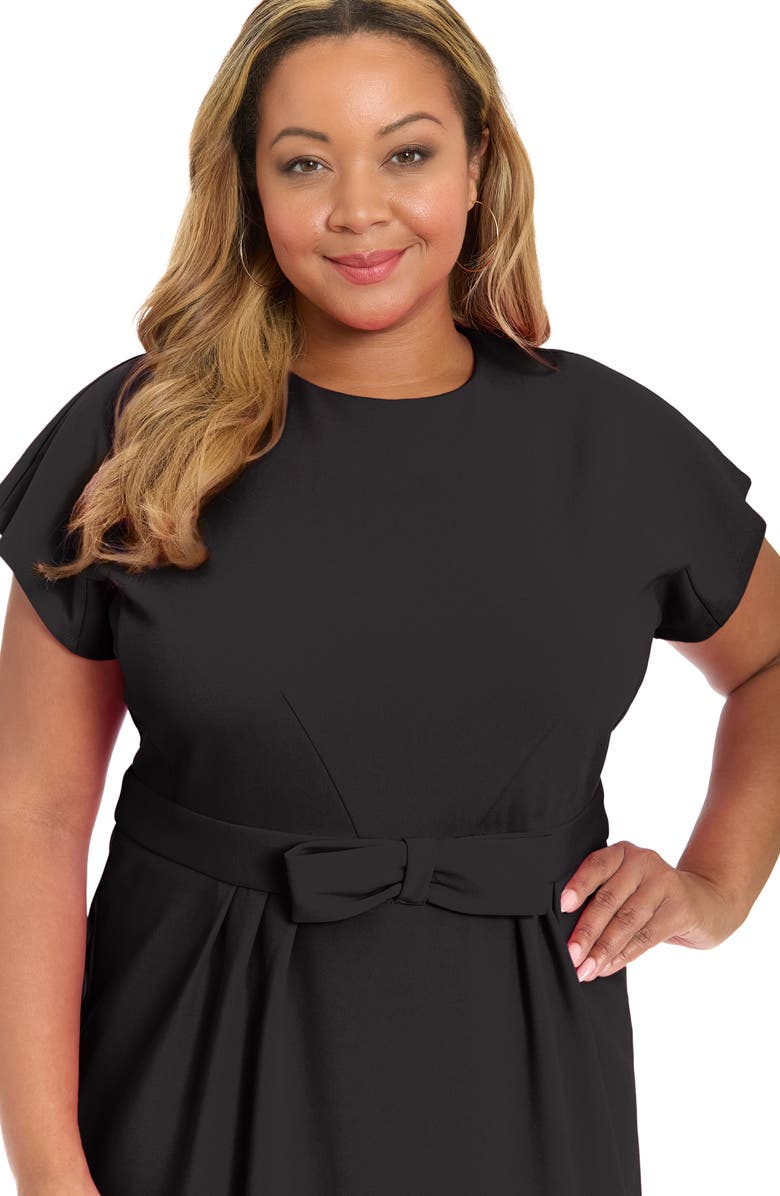 London Times Short Sleeve Bow Waist Sheath Dress, Alternate, color, Black