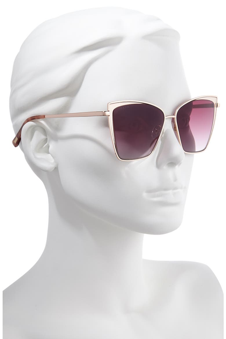 Becky 57mm Cat Eye Sunglasses, Alternate, color, ROSE GOLD/ WINE