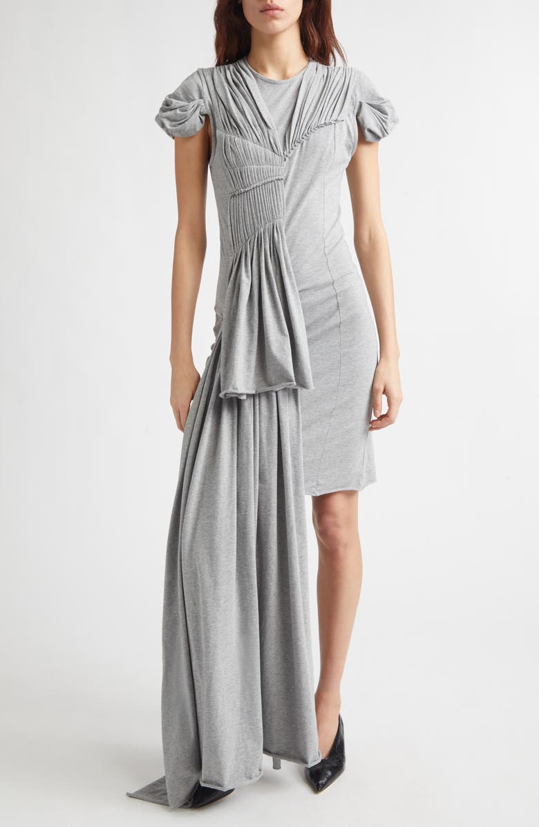 JULIE KEGELS Draped Cotton Jersey Dress, Main, color, Grey