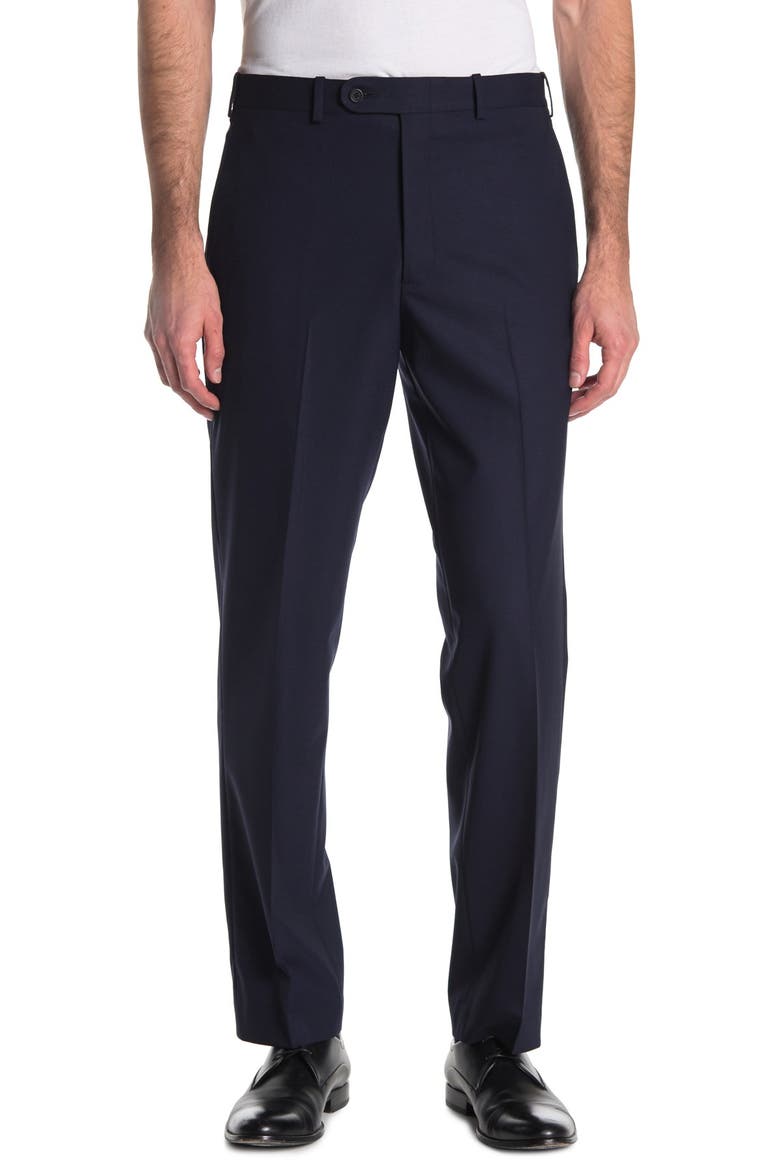 Wool Blend Flat Front Trousers, Main, color, NAVY