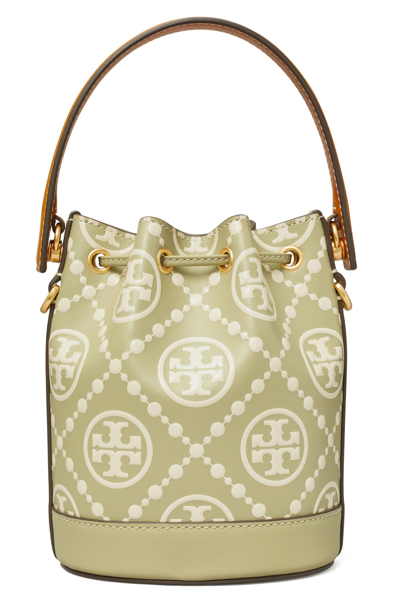 T Monogram Embossed Bucket Bag, Alternate, color, OLIVE SPRING