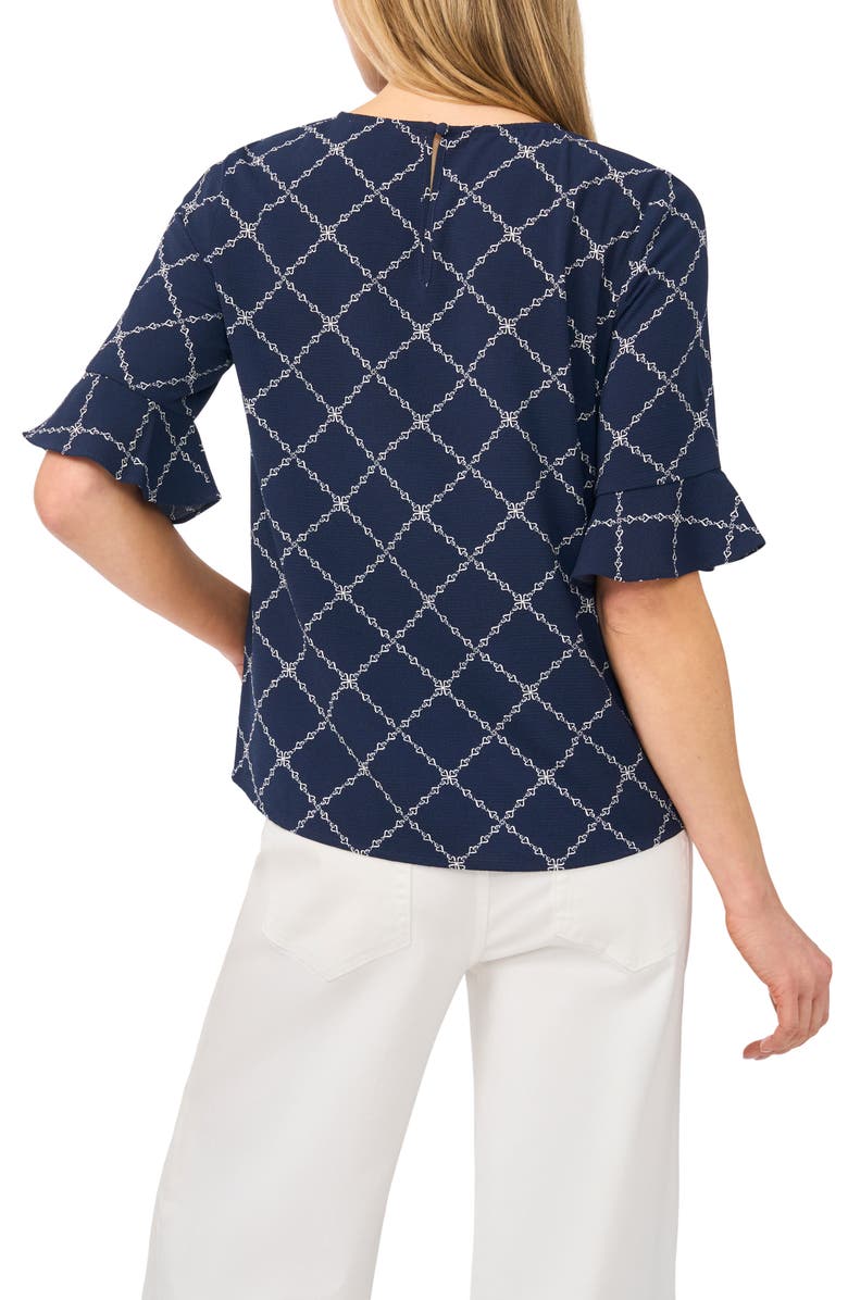 CeCe Print Ruffle Cuff Top, Alternate, color, Classic Navy