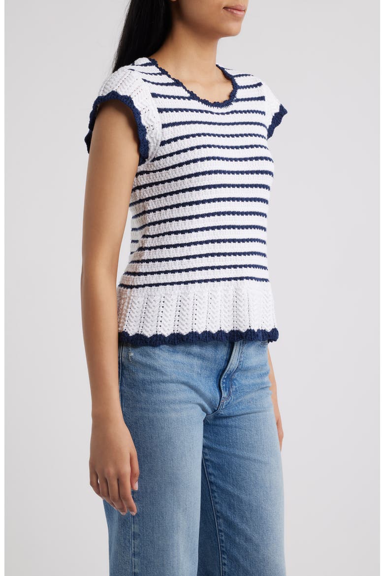 Tipped Tie Back Sweater, Alternate, color, IVORY/ DARK NAVY