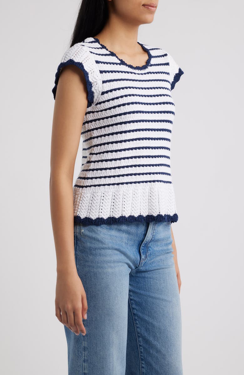 Bobeau Tipped Tie Back Sweater, Alternate, color, Ivory/ Dark Navy