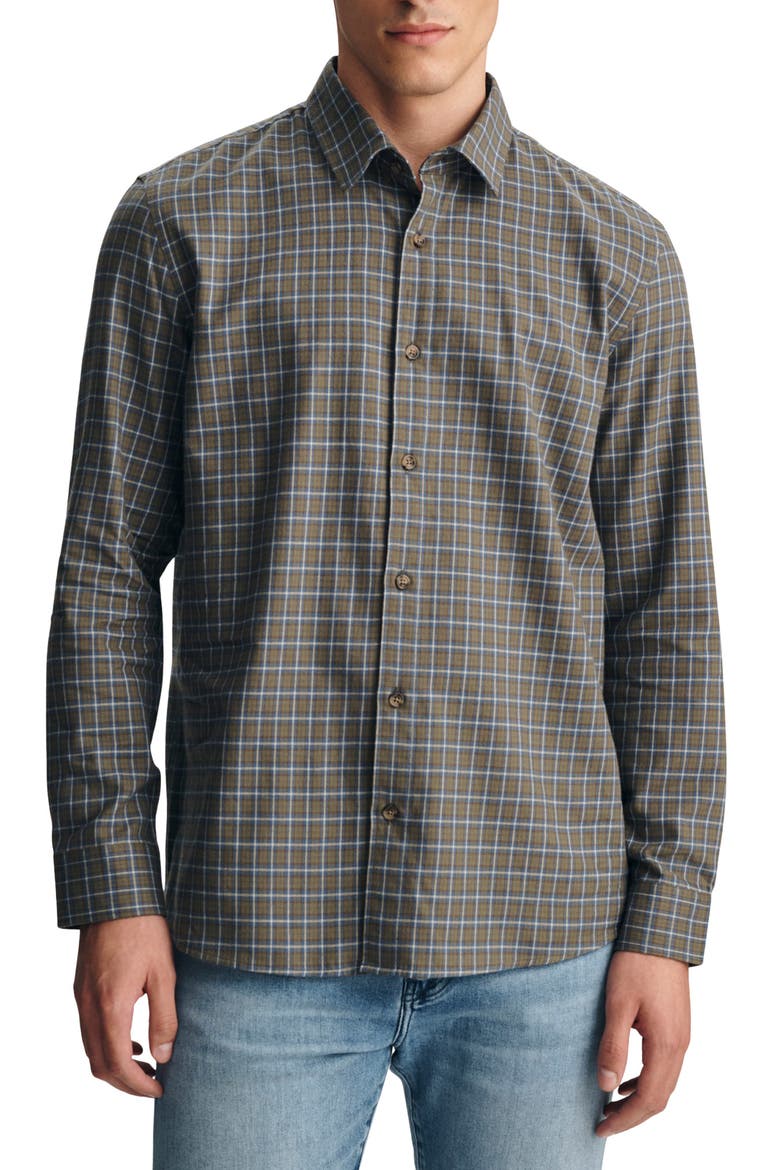 Plaid Cotton Button-Up Shirt, Main, color, KHAKI