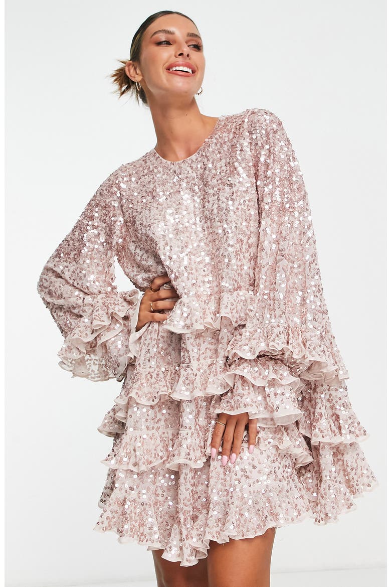 Sequin Ruffle Shift Dress, Alternate, color, PINK MULTI