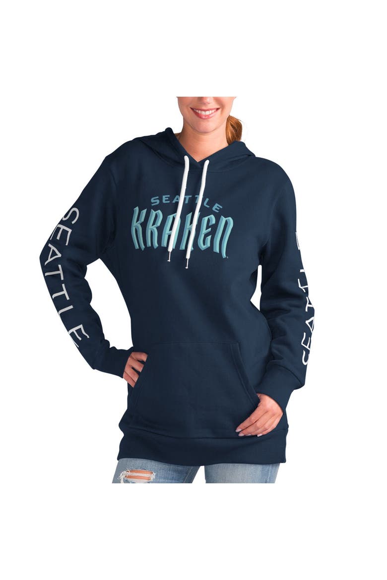 Women's G-III 4Her by Carl Banks Deep Sea Blue Seattle Kraken Overtime Pullover Hoodie, Main, color, Navy