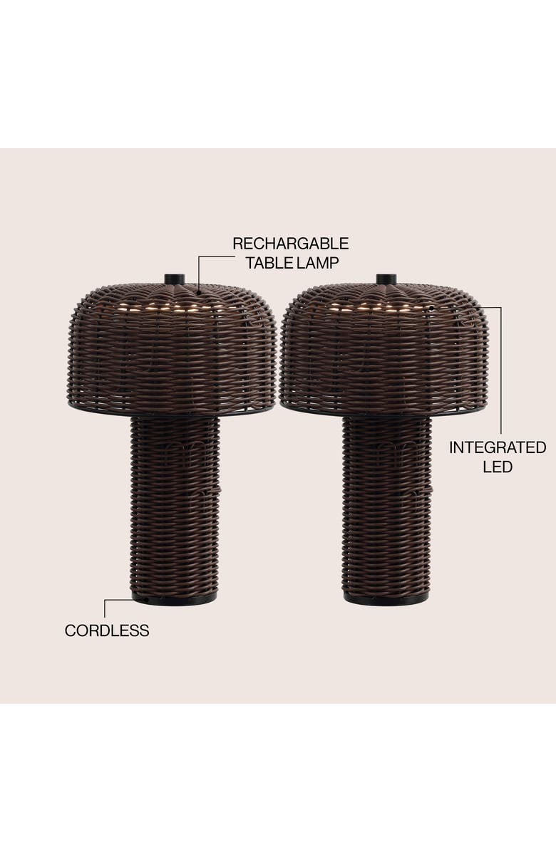 JONATHAN Y 10" Indoor/Outdoor Wicker Rechargeable/Cordless Dimmable LED Table Lamp, Alternate, color, Dark Brown Black
