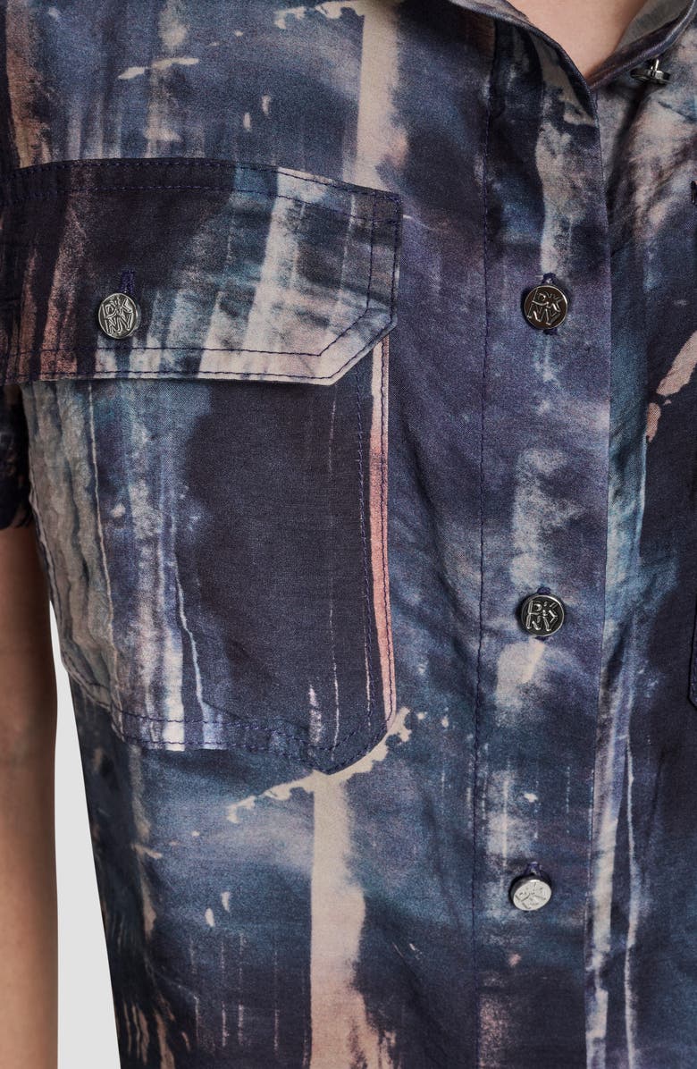 DKNY Print Short Sleeve Button-Up Shirt, Alternate, color, Hudson Lights
