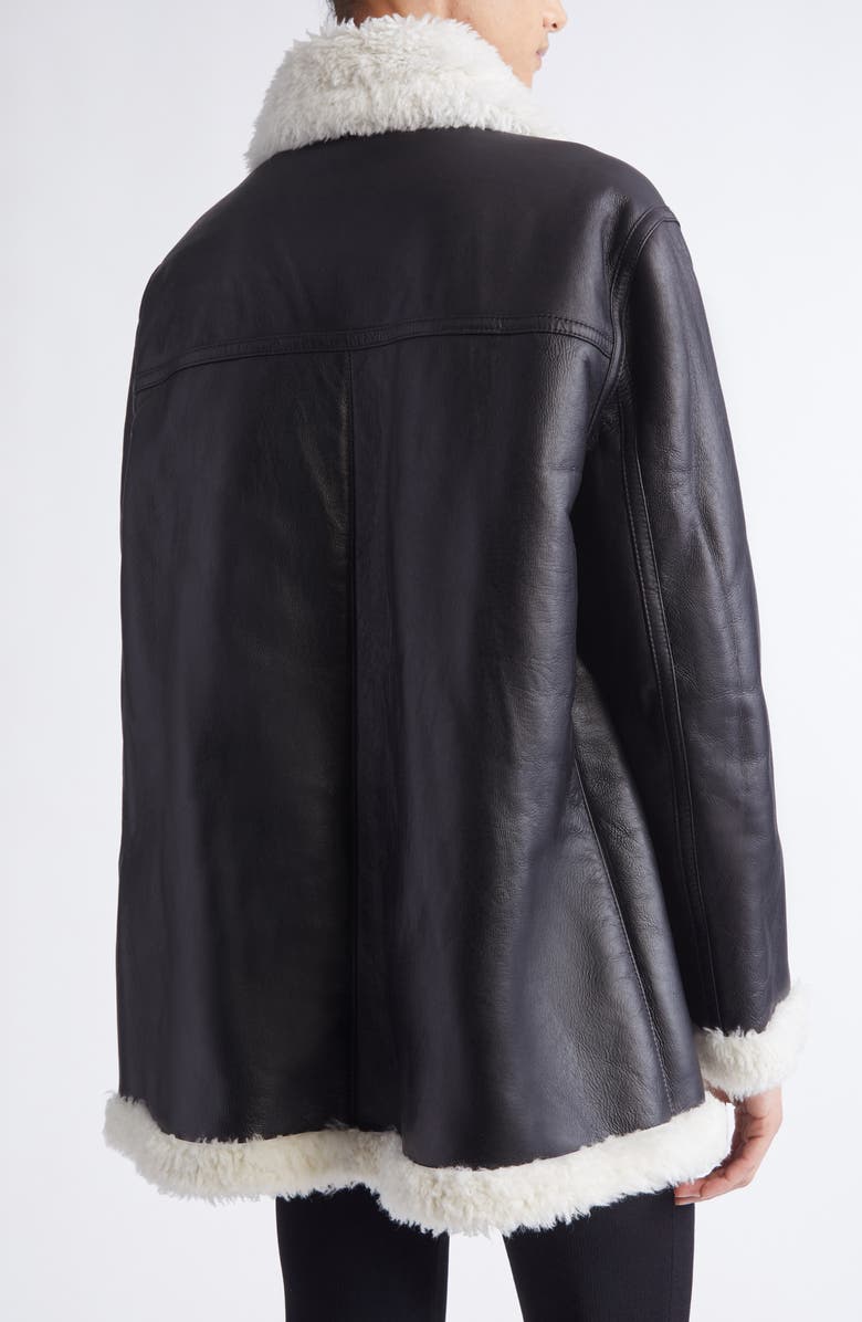 Altuzarra Shaeffer Leather & Genuine Shearling Aviator Jacket, Alternate, color, Black