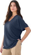 Roaman's Plus Size Lace Trimmed Textured Tee