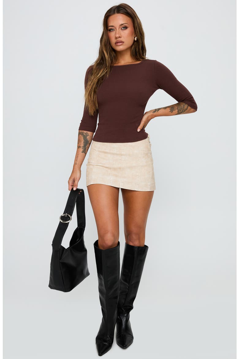 Elaia Three-Quarter Sleeve Crop Top, Alternate, color, CHOCOLATE
