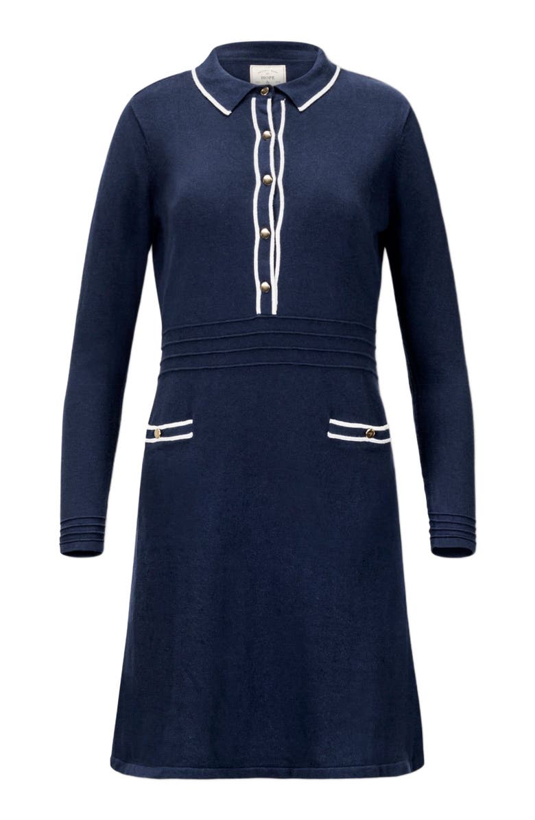 Hope & Henry Women's Tipped Button Front Sweater Dress, Alternate, color, Navy With White Tipping
