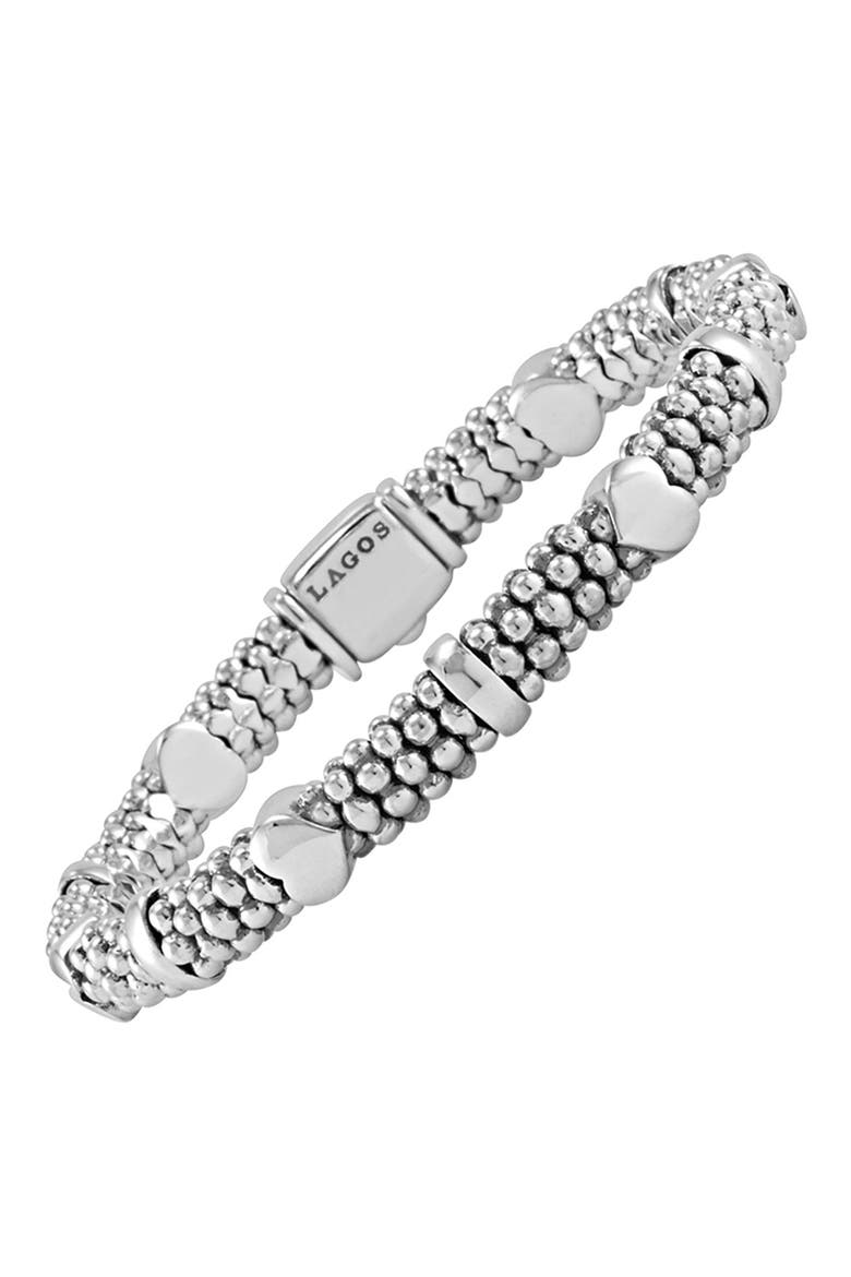 Kids' Caviar Beaded Heart Bracelet, Alternate, color, SILVER