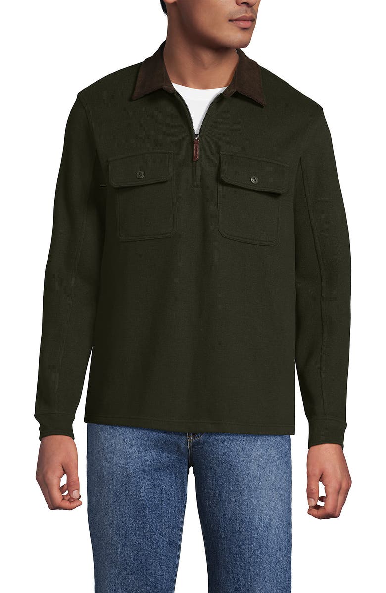 Lands' End Long Sleeve Corduroy Collar Bedford Rib Quarter Zip, Main, color, Havana Brown