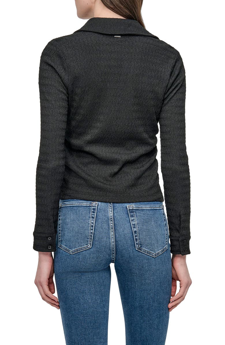 DKNY Jeans Slim Fit Ripple Lace Johnny Collar Top, Alternate, color, Black