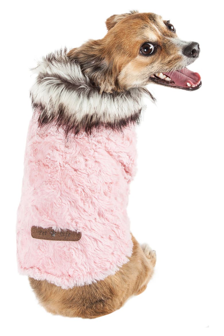 Luxe Pinkachew Charming Fashion Mink Faux Fur Dog Coat - Large, Alternate, color, LIGHT PINK