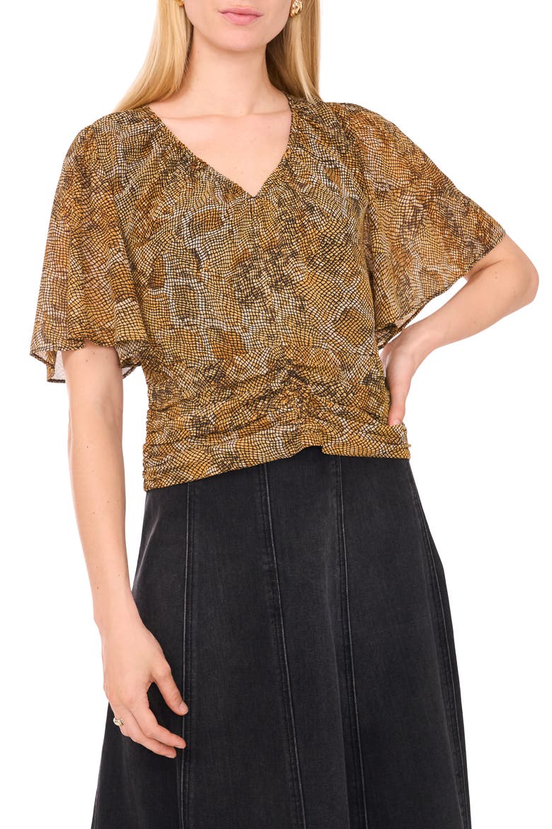 Pintuck Long Sleeve Blouse, Main, color, CARAMEL