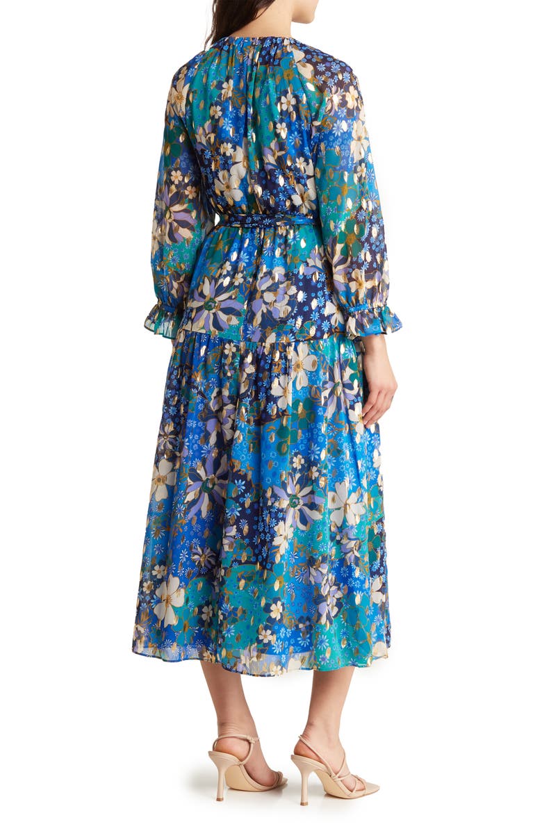 Maggy London Floral Long Sleeve Chiffon Dress, Alternate, color, 