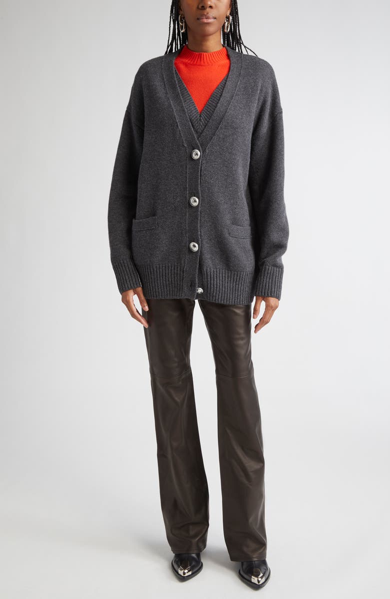 Rabanne Pull Wool & Cashmere Blend Cardigan, Alternate, color, Dark Grey