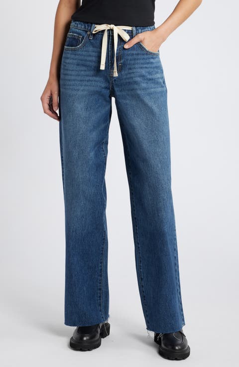 Tie Waist Baggy Wide Leg Jeans