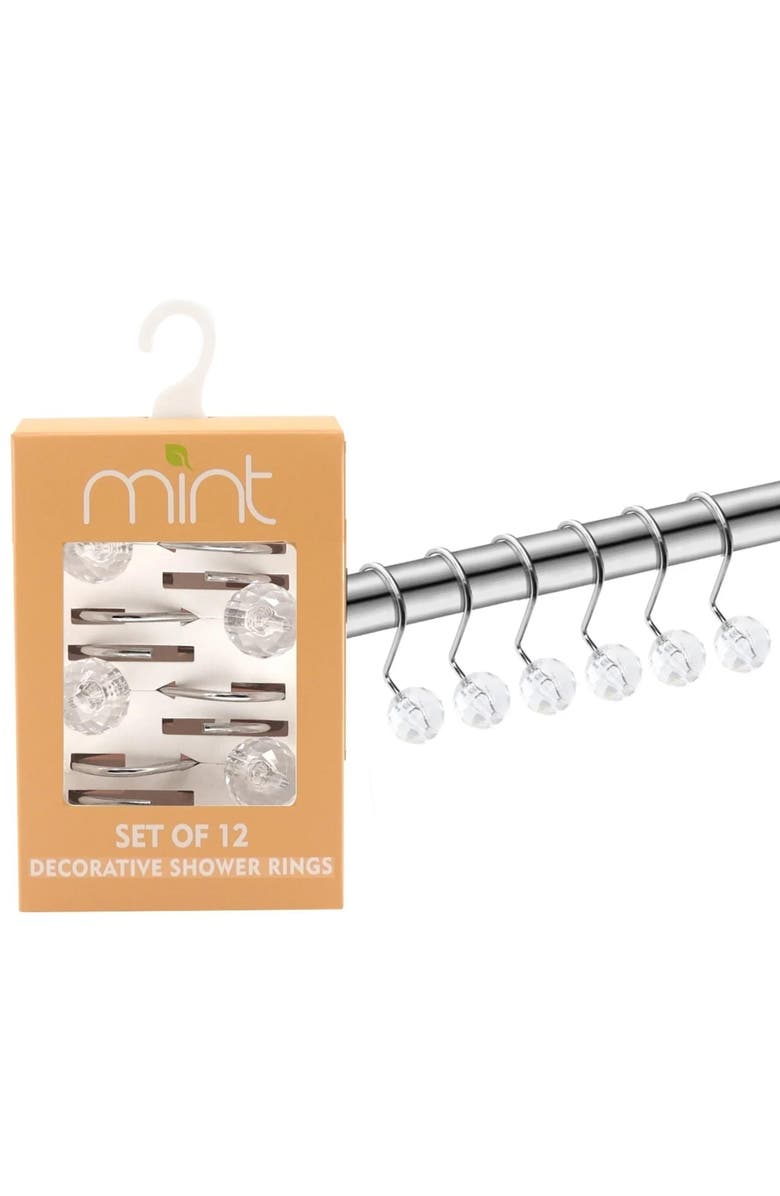 J AND V TEXTILES 12-Piece Decorative Shower Curtain Rings Set, Alternate, color, Crystal 1