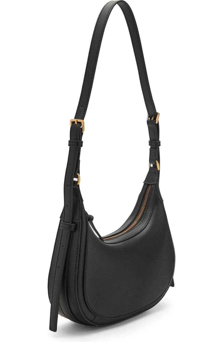 MANGO Oval Faux Leather Shoulder Bag, Main, color, Black