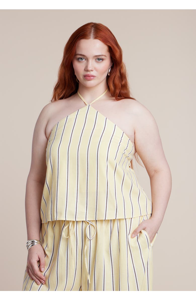 ELOQUII Linen Halter Top, Alternate, color, Sunlight Stripe