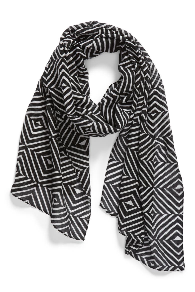 Geo Print Organic Cotton Blend Scarf, Alternate, color, BLACK