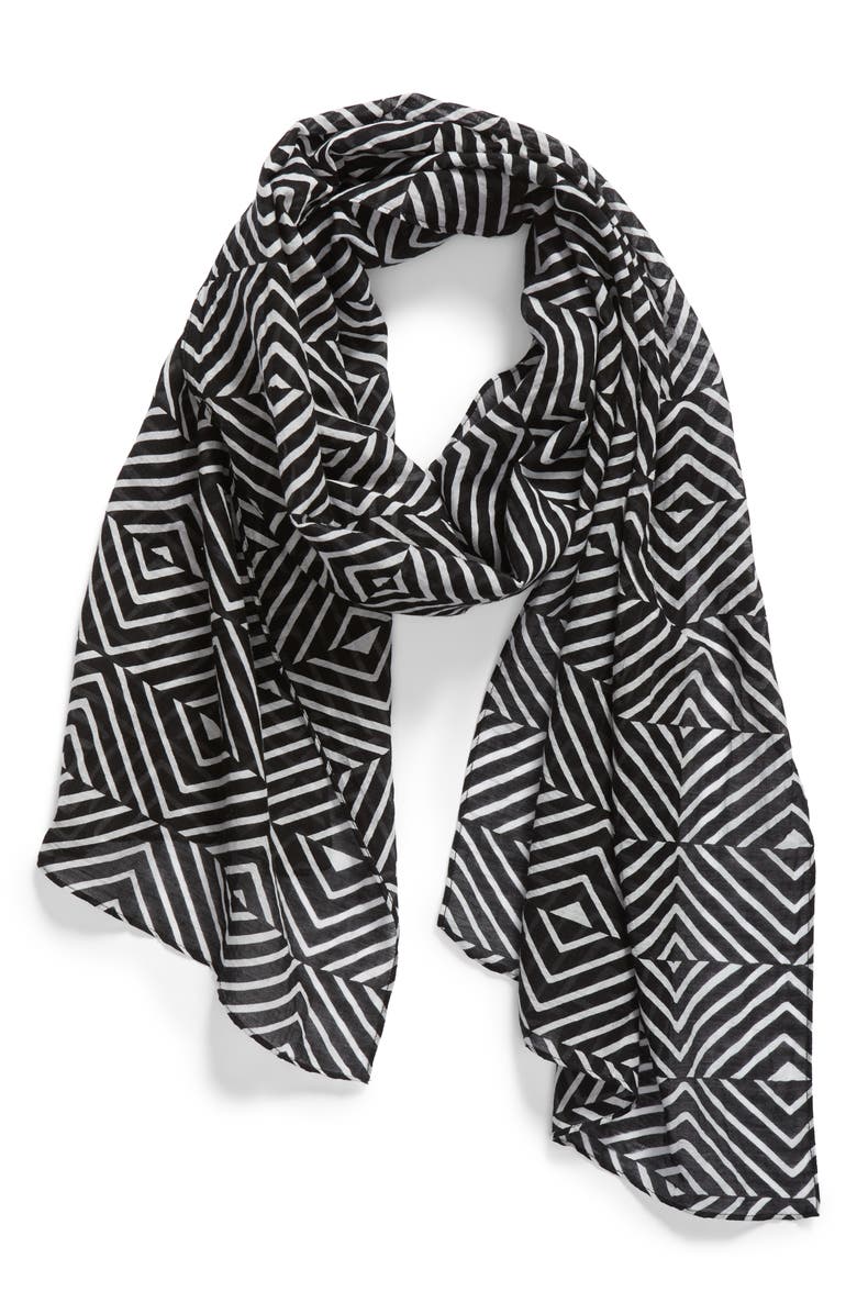 Eileen Fisher Geo Print Organic Cotton Blend Scarf, Alternate, color,