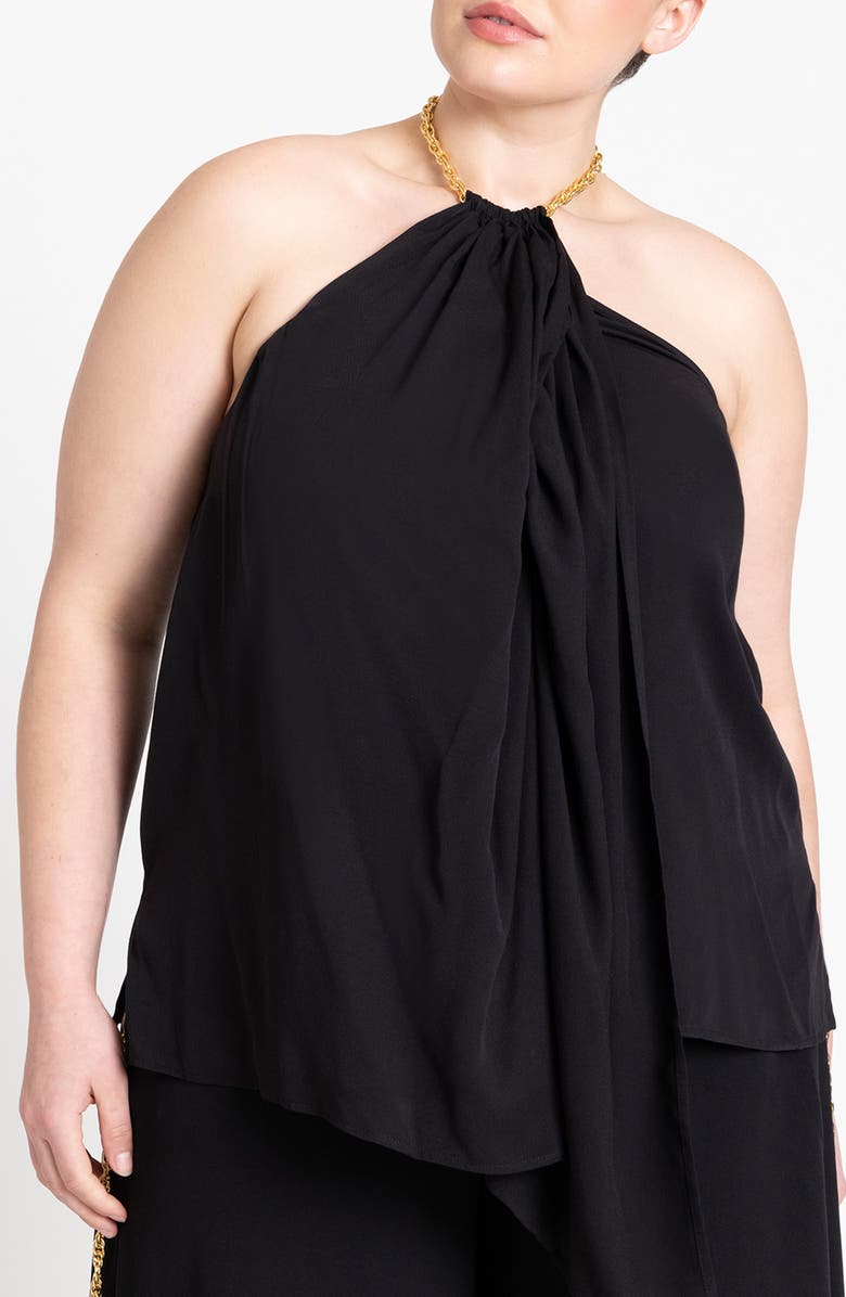 ELOQUII Hardware Drape Halter Top, Main, color, 