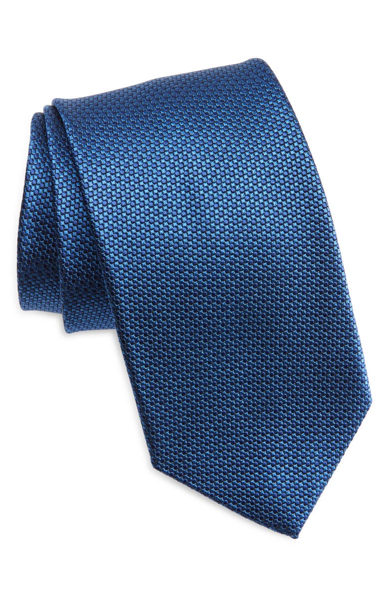 David Donahue Solid Blue Silk Blend Tie, Main, color, 