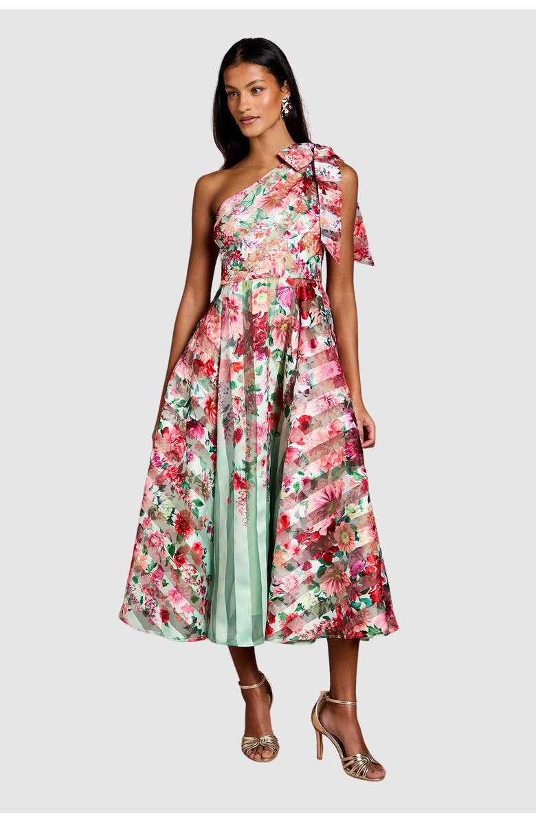 Coast Petite Organza One Shoulder Midi Dress, Main, color, Sage