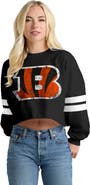 SPIRIT JERSEY Women's Spirit Jersey  Black Cincinnati Bengals Oversized Cropped Stripe Long Sleeve T-Shirt
