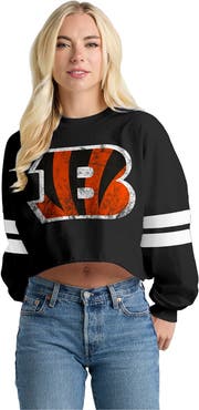 SPIRIT JERSEY Women's Spirit Jersey  Black Cincinnati Bengals Oversized Cropped Stripe Long Sleeve T-Shirt