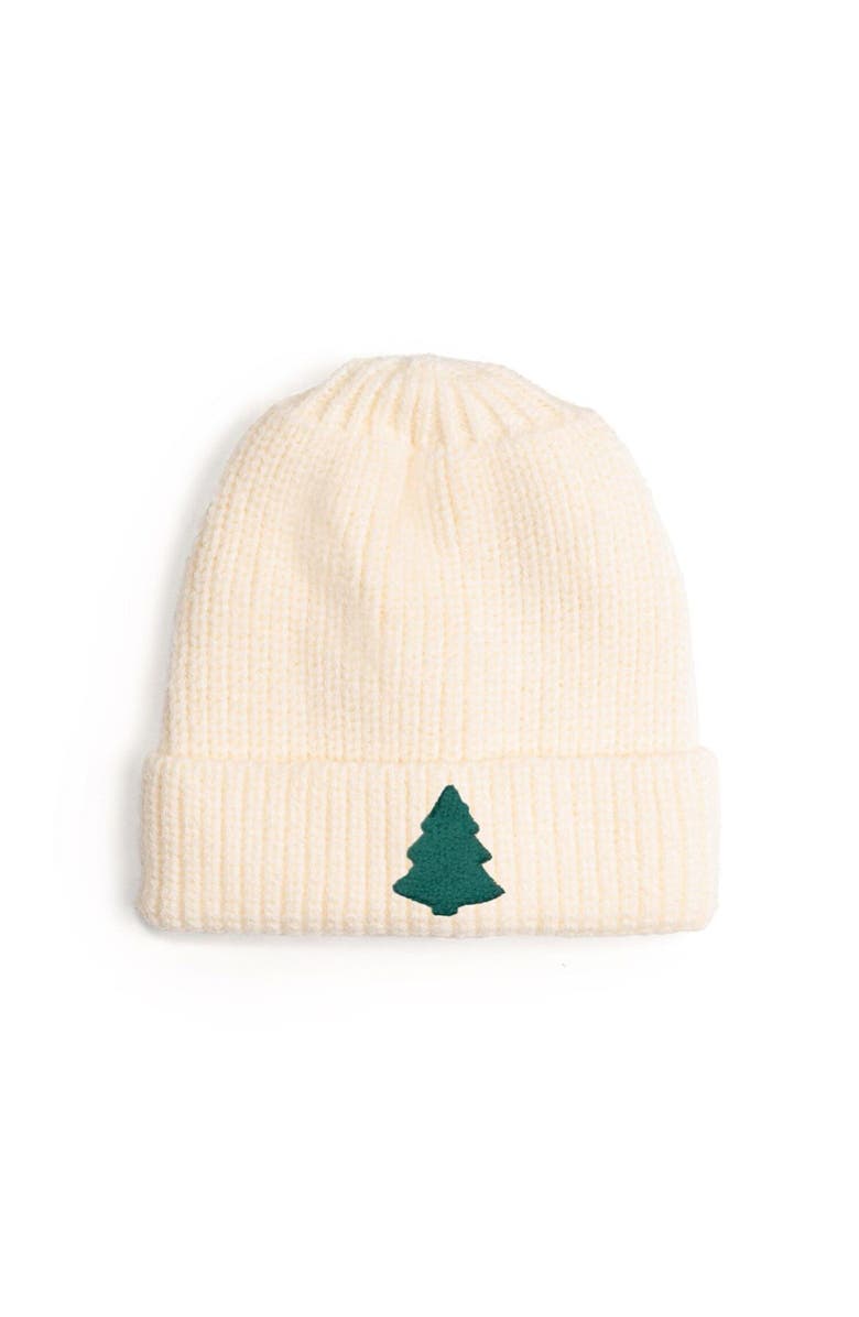 Sweet Wink Tree Patch Christmas Beanie, Main, color, Natural