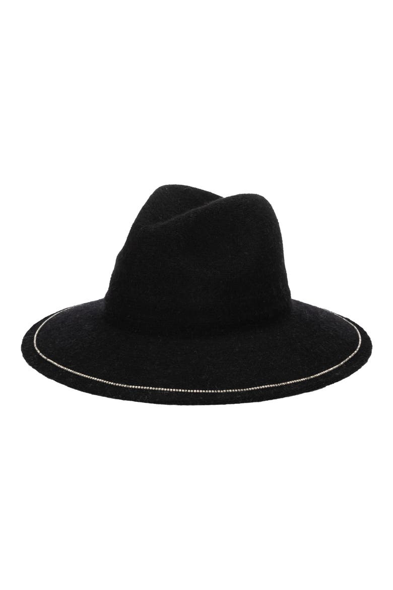 Rhinestone Trim Knit Fedora, Main, color, BLACK