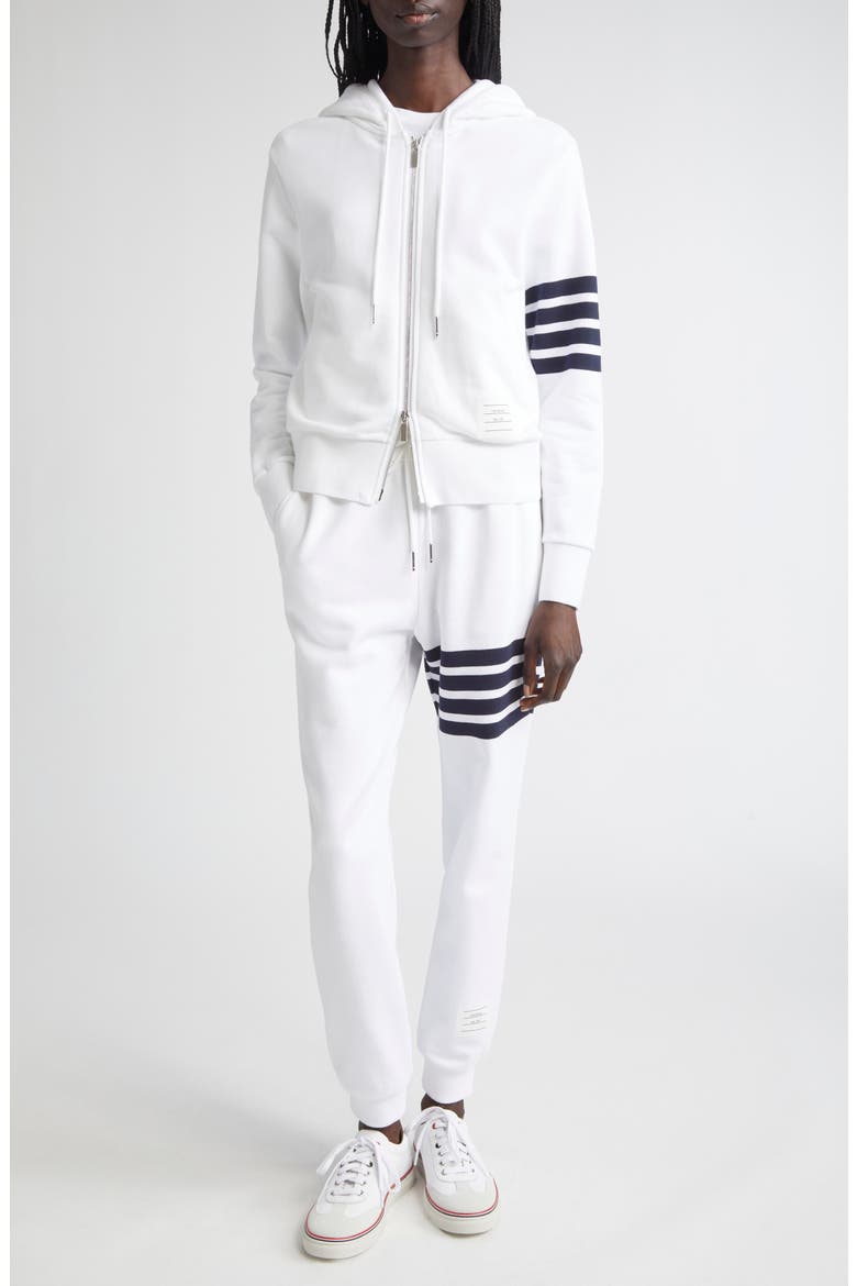 Classic 4-Bar Cotton French Terry Zip Hoodie, Alternate, color, WHITE / NAVY