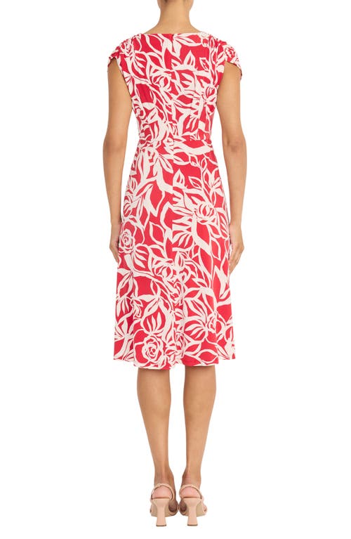 Maggy London Pleated Bodice Midi Dress In Red/ivory