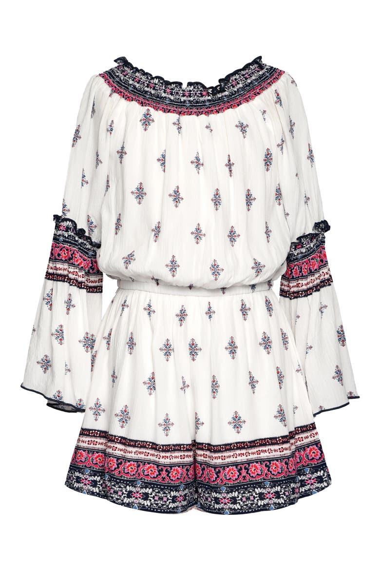 Print Long Sleeve Romper, Main, color, WHITE MULTI
