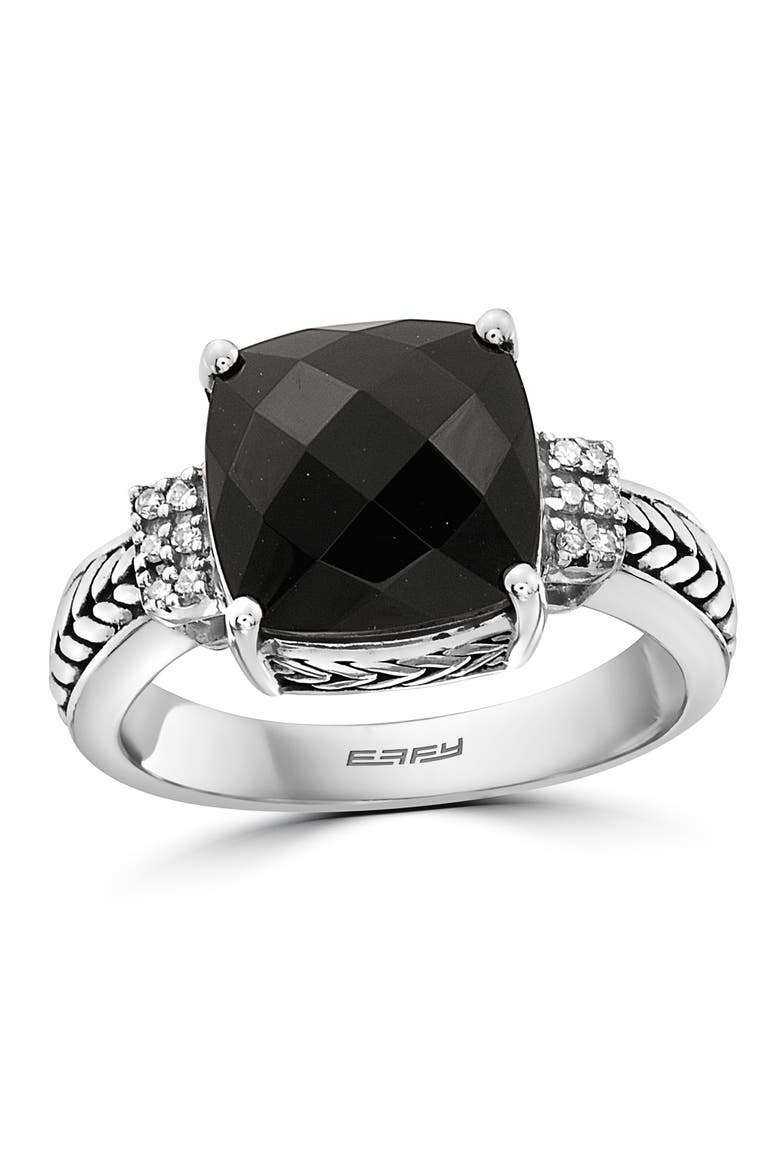 Sterling Silver Onyx & Diamond Accent Ring - 0.06 ctw, Alternate, color, BLACK