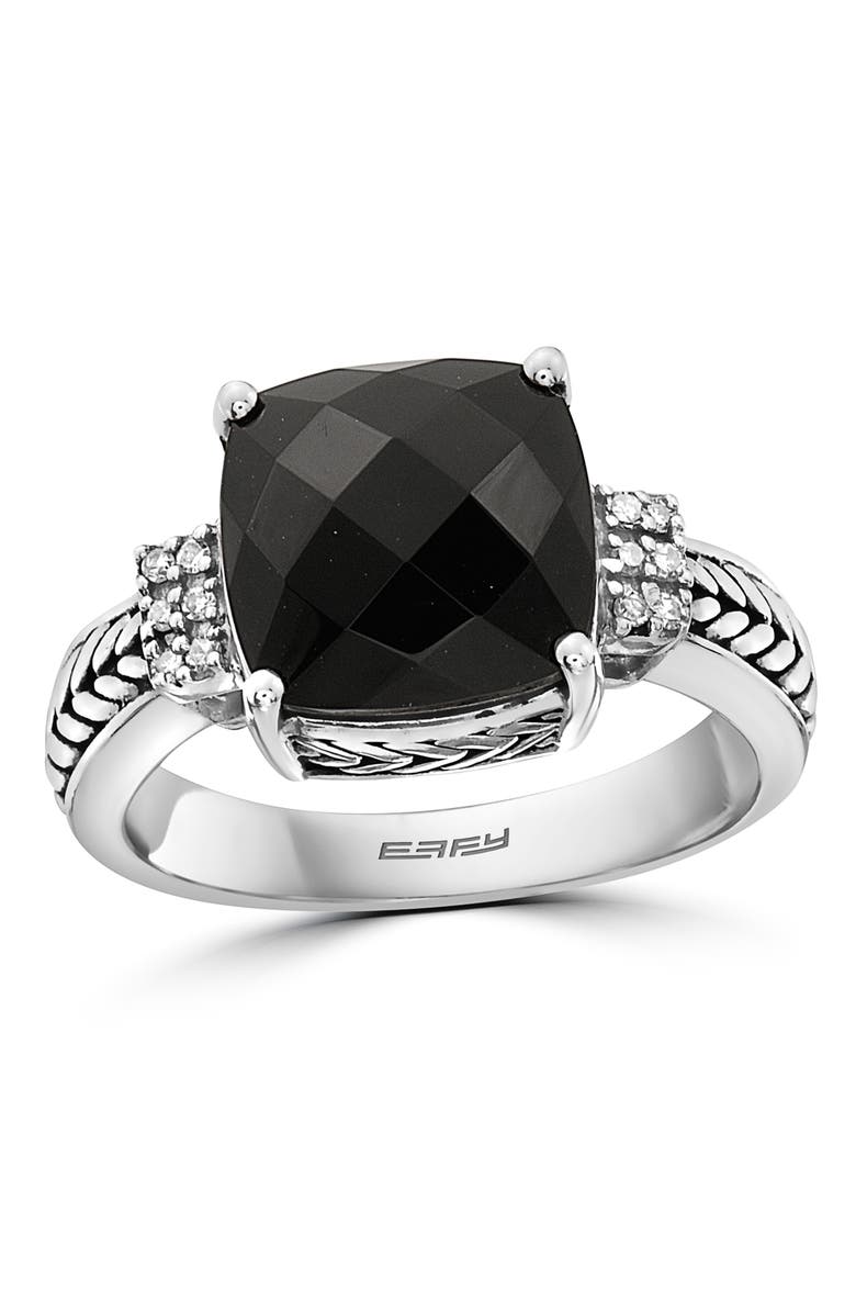 EFFY Sterling Silver Onyx & Diamond Accent Ring - 0.06 ctw, Alternate, color, Black