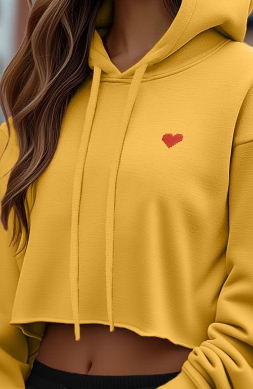 Dalix Pixel Heart Cropped Hoodie In Heather Mustard