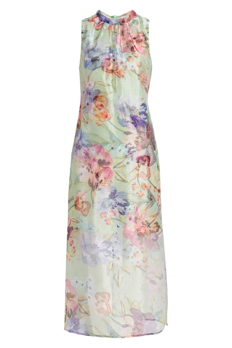 Floral Sleeveless Organza Dress, Alternate, color, AQUA COMBO