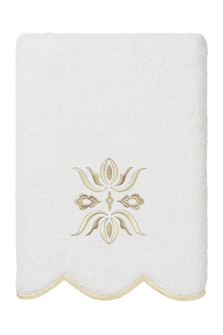 Flower Crest Scallop 6-Piece Bath Towel Set, Alternate, color, WHITE/ BEIGE